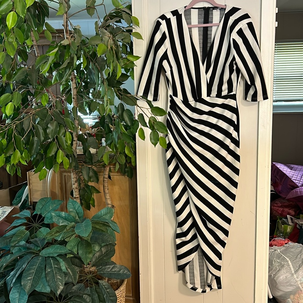 Fashion nova maxi dress. Black and white stripes. Back zipper. Nice material